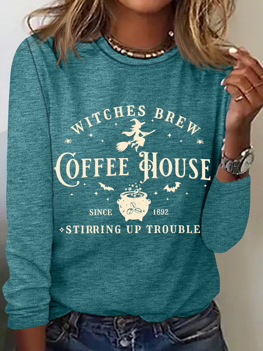 Women's Halloween Salem Witches Coffee House Long Sleeve T-Shirt