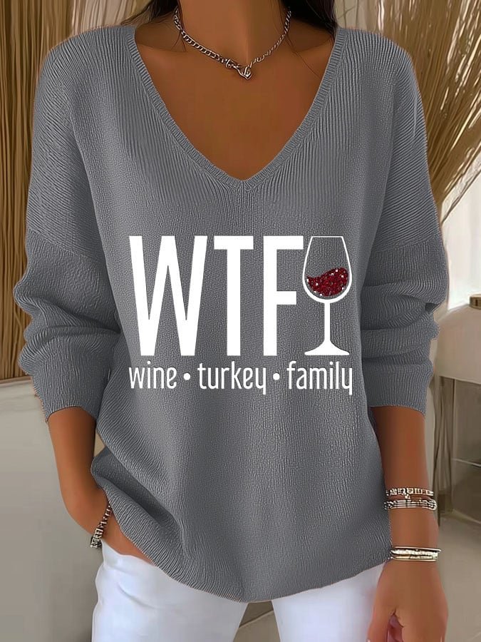 Women's Wine Turkey Family Print T-Shirt