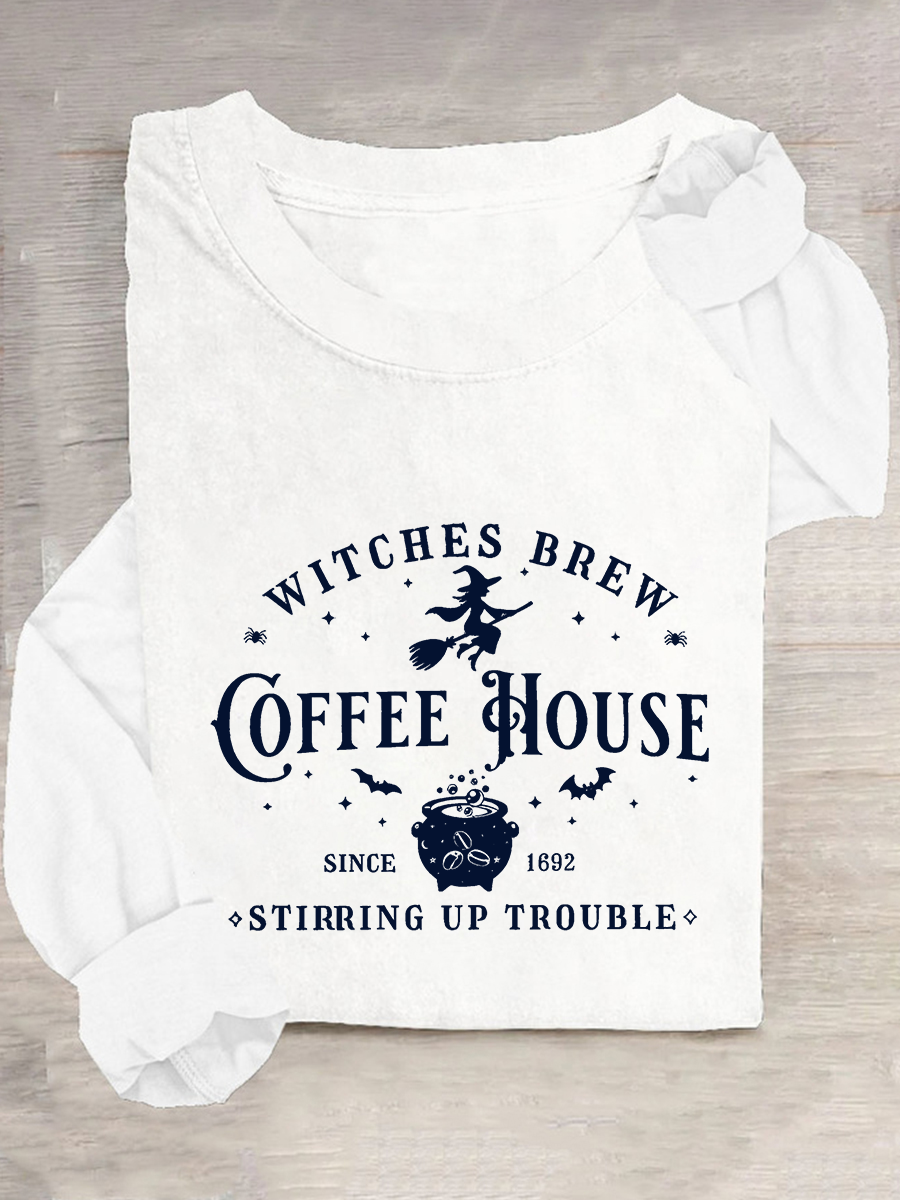 Women's Halloween Salem Witches Coffee House Long Sleeve T-Shirt