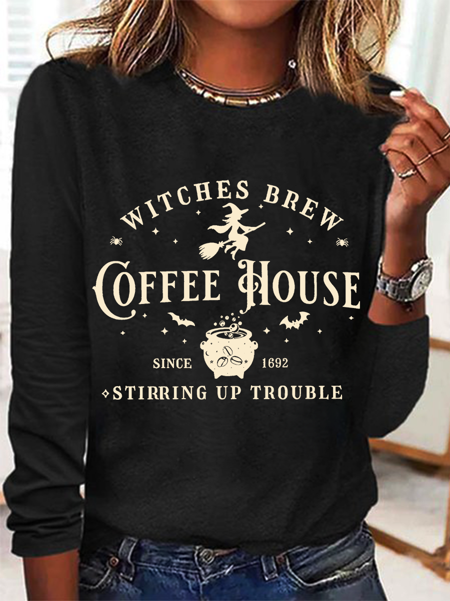 Women's Halloween Salem Witches Coffee House Long Sleeve T-Shirt
