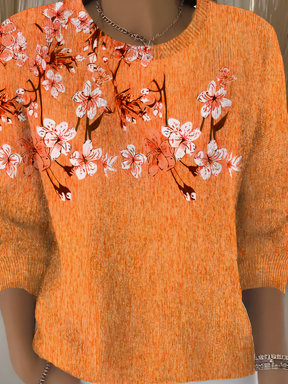 Women's Fall Festive Floral Pattern Pullover Top