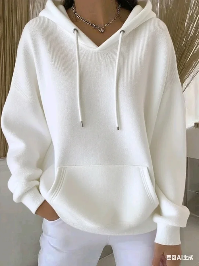 Women's Classic Casual Pocket Long Sleeve Hooded Sweatshirt
