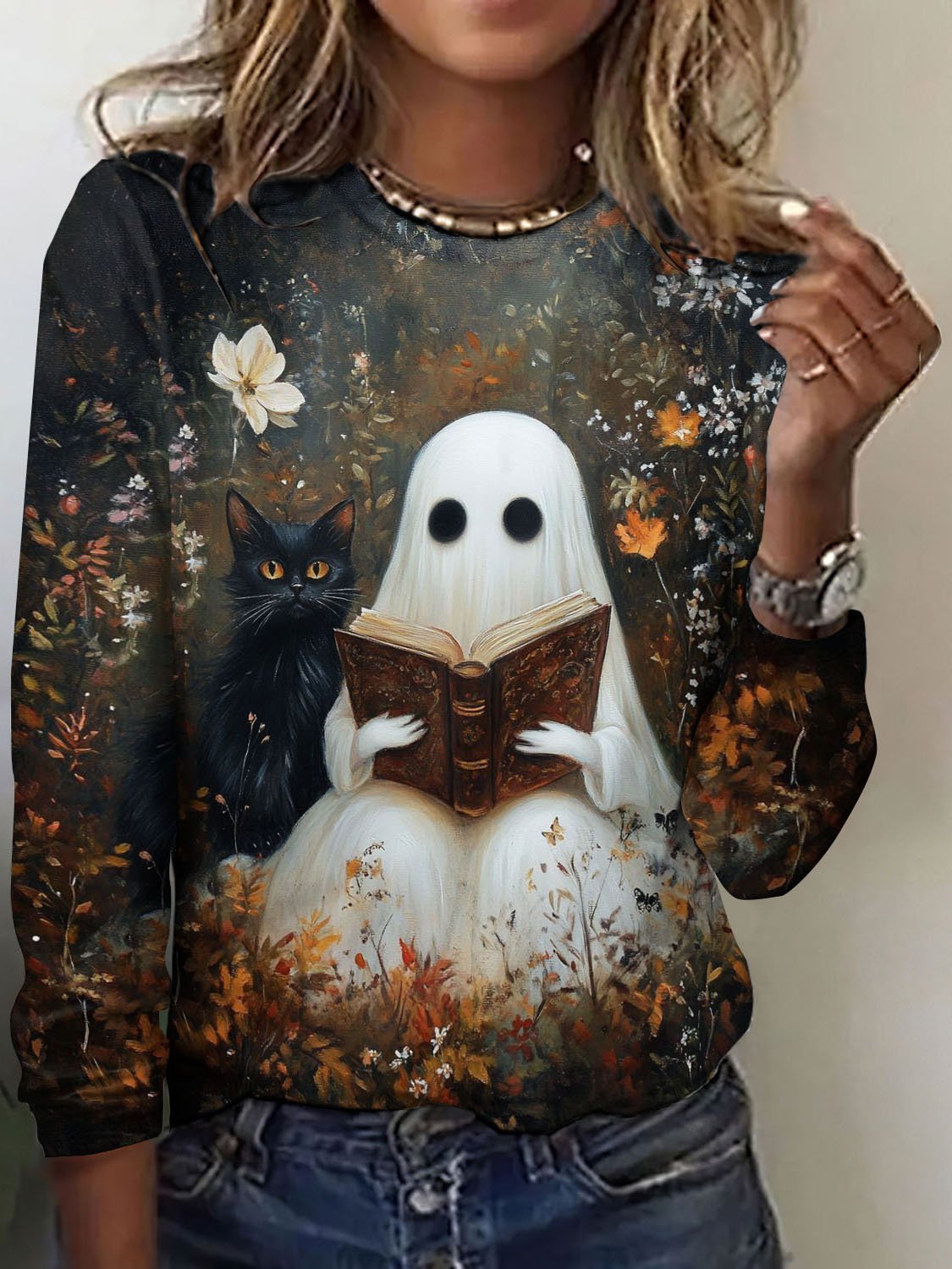 Halloween Casual Crew Neck Cotton T-Shirt
