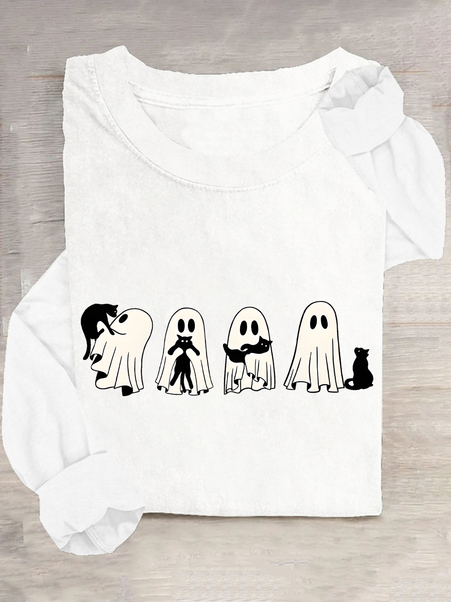 Women's Halloween Black Cat Long Sleeve T-Shirt