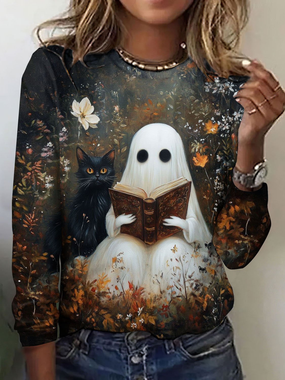 Halloween Casual Crew Neck Cotton T-Shirt