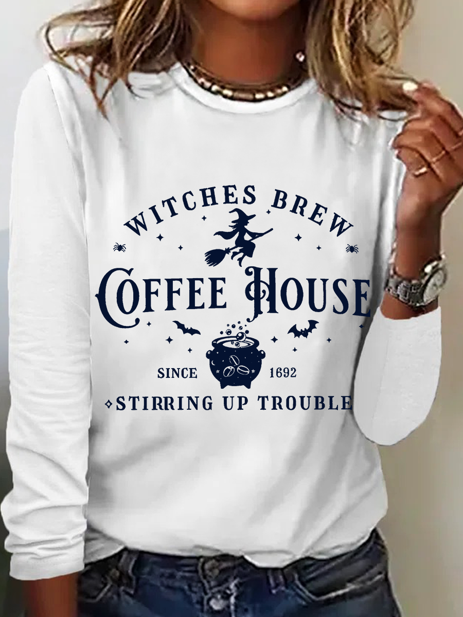 Women's Halloween Salem Witches Coffee House Long Sleeve T-Shirt