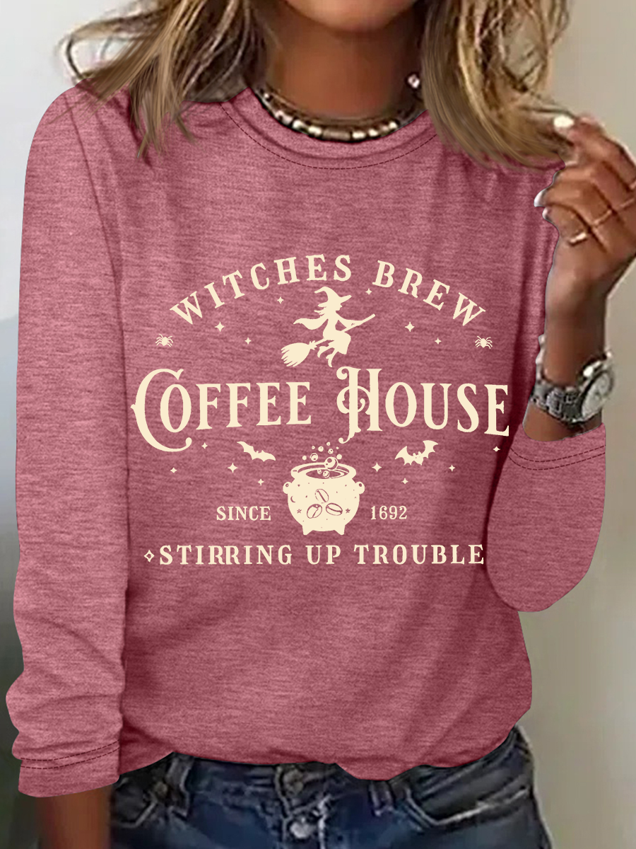 Women's Halloween Salem Witches Coffee House Long Sleeve T-Shirt