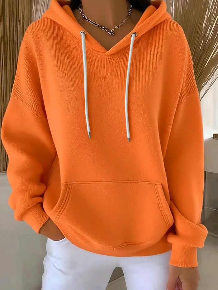 Women's Classic Casual Pocket Long Sleeve Hooded Sweatshirt