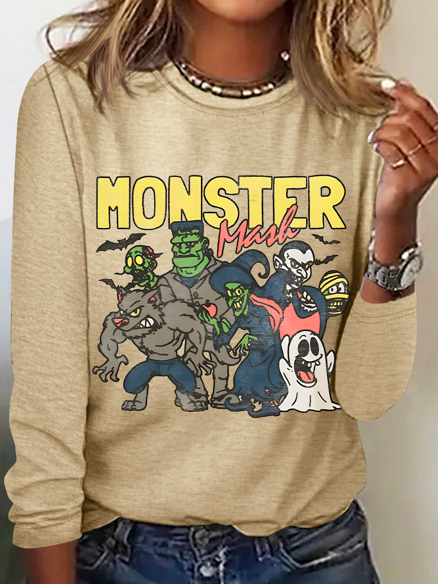 Women's Monster Mashup - Vintage Ghost Halloween Long Sleeve T-Shirt