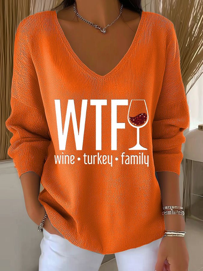 Women's Wine Turkey Family Print T-Shirt