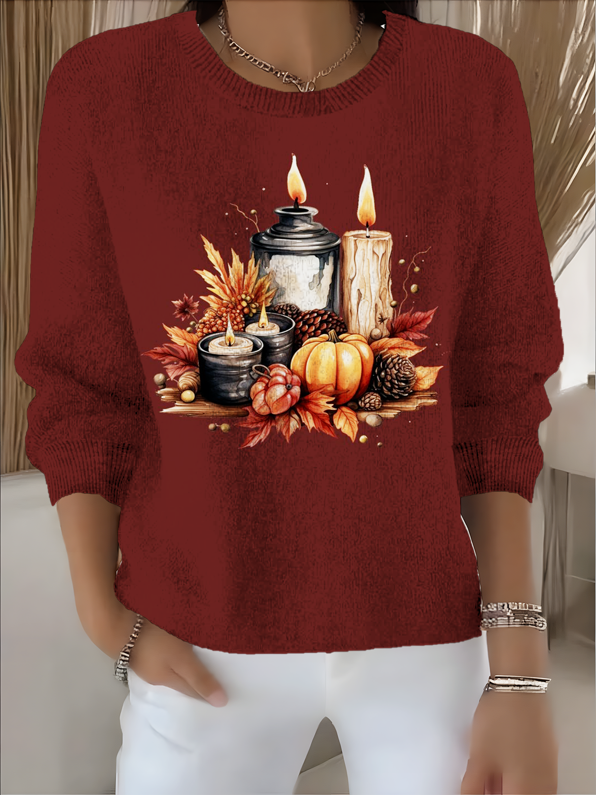 Women's Autumn and Winter Festive Patterned Pullover Tops