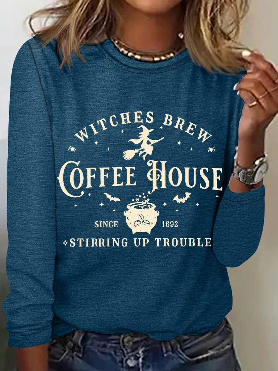 Women's Halloween Salem Witches Coffee House Long Sleeve T-Shirt