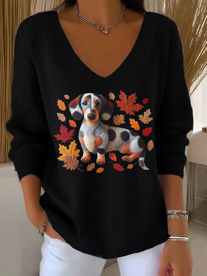 Women's Cute Dog Print Long Sleeve Top