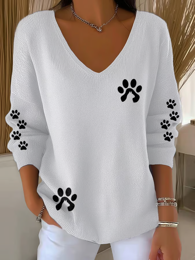 Women'S Dog Paw Print Casual T-Shirt