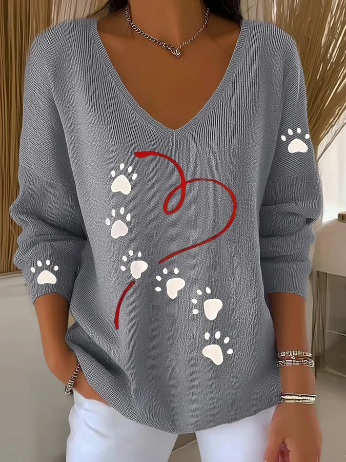 Women's Dog Paw Print Long Sleeve Top