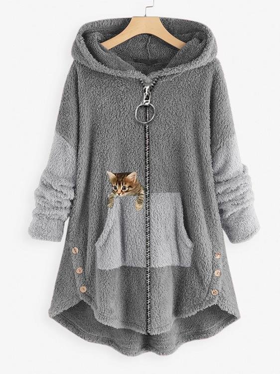 Loose Casual Solid Color Plush Hooded Sweatshirt