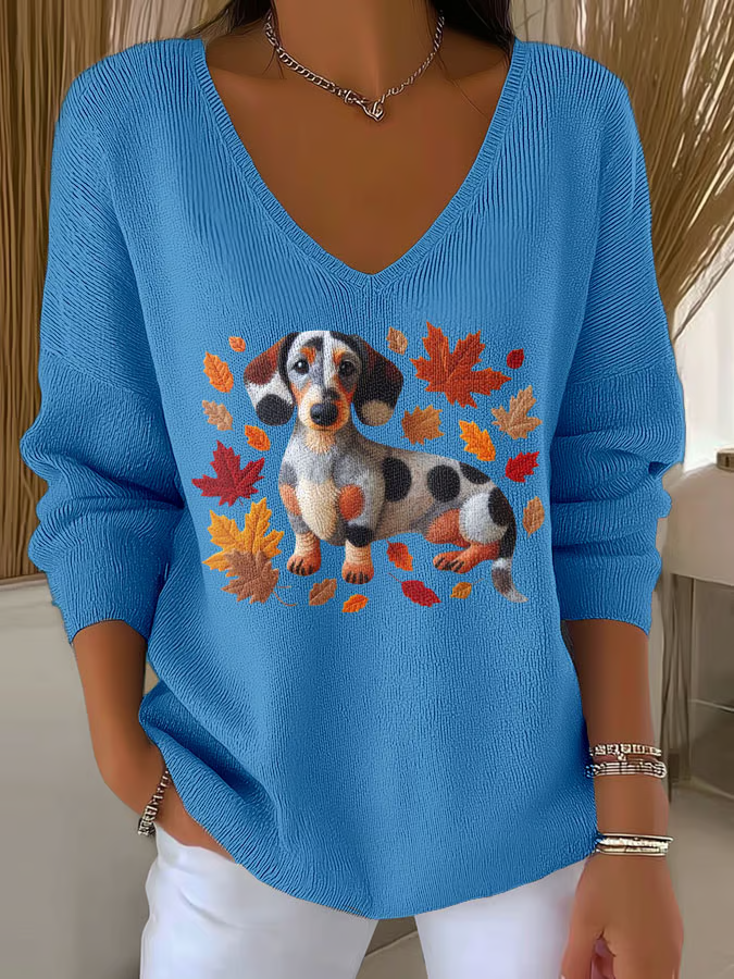 Women's Cute Dog Print Long Sleeve Top