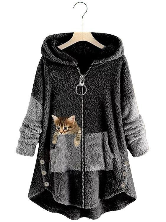 Loose Casual Solid Color Plush Hooded Sweatshirt