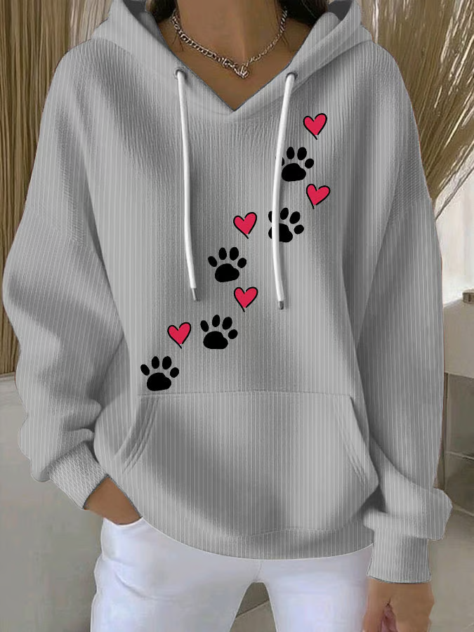 Women's Retro Animal Dog Paw Print Casual Hoodie