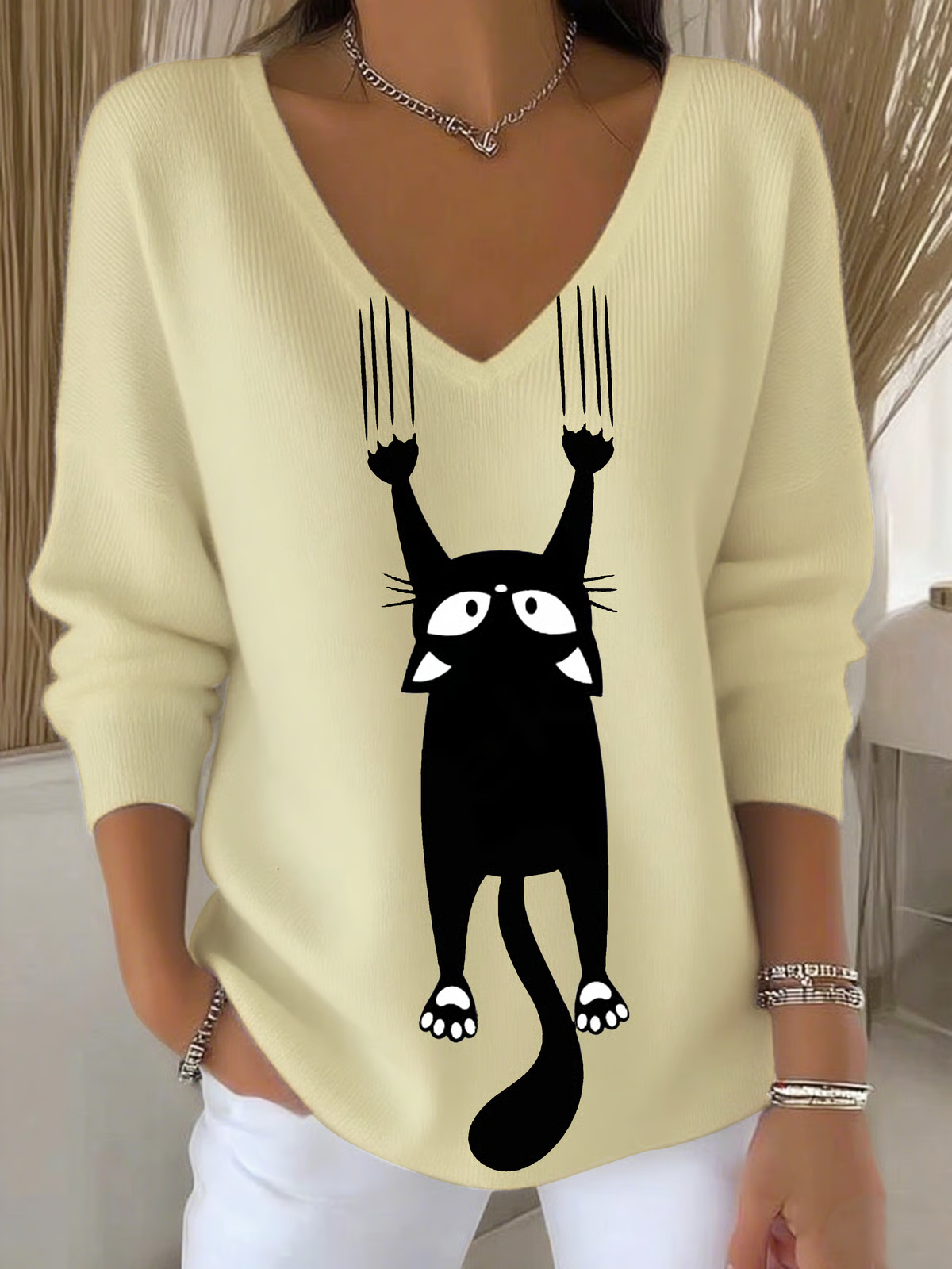 Women's Autumn Cat Print Casual Top