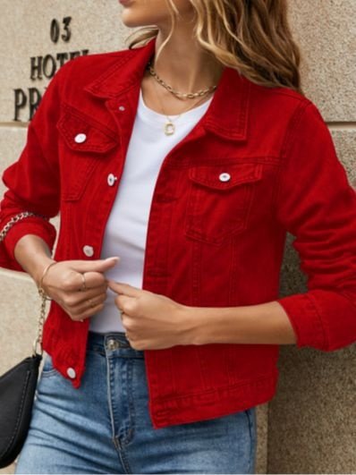 Urban Stand Collar Regular Fit Trendy Lapel Pocket Single-breasted Short Denim Jacket