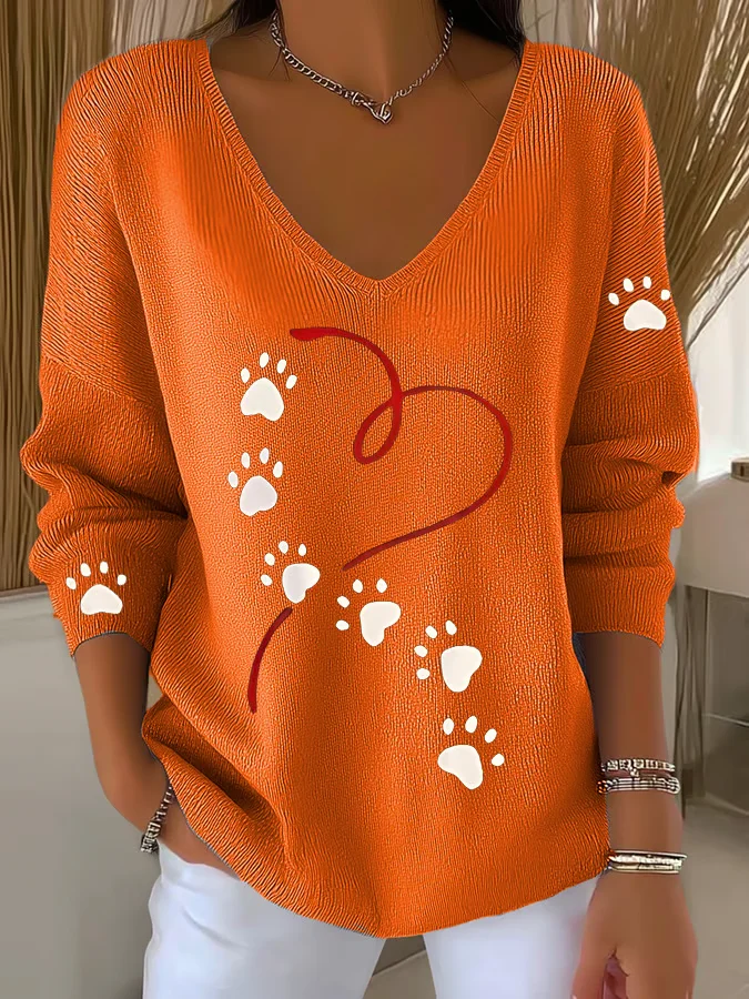 Women's Dog Paw Print Long Sleeve Top