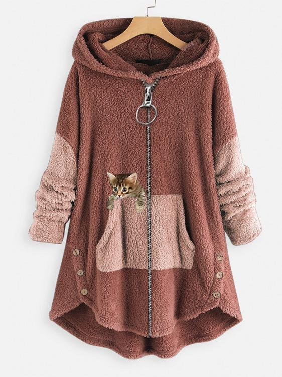 Loose Casual Solid Color Plush Hooded Sweatshirt