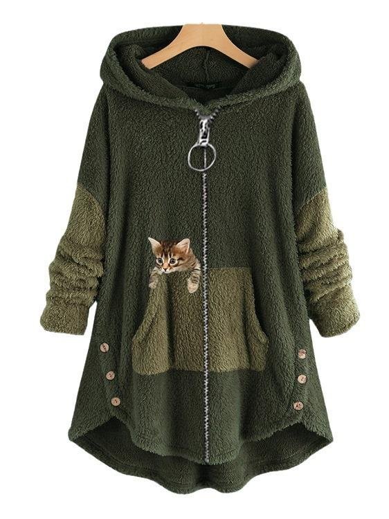 Loose Casual Solid Color Plush Hooded Sweatshirt