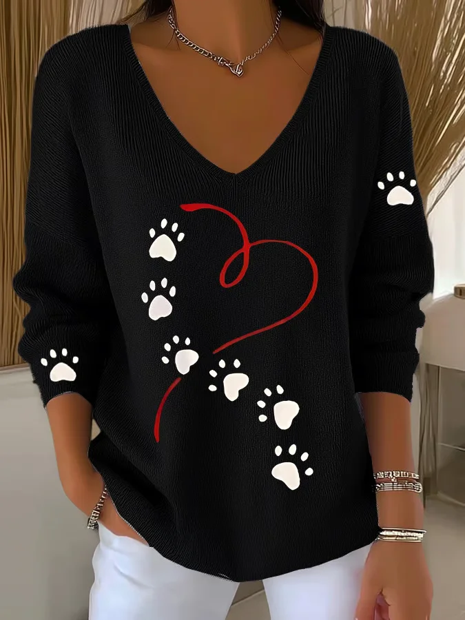 Women's Dog Paw Print Long Sleeve Top
