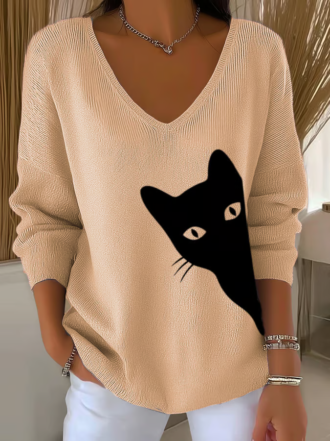 Women's Black Cat Print Top