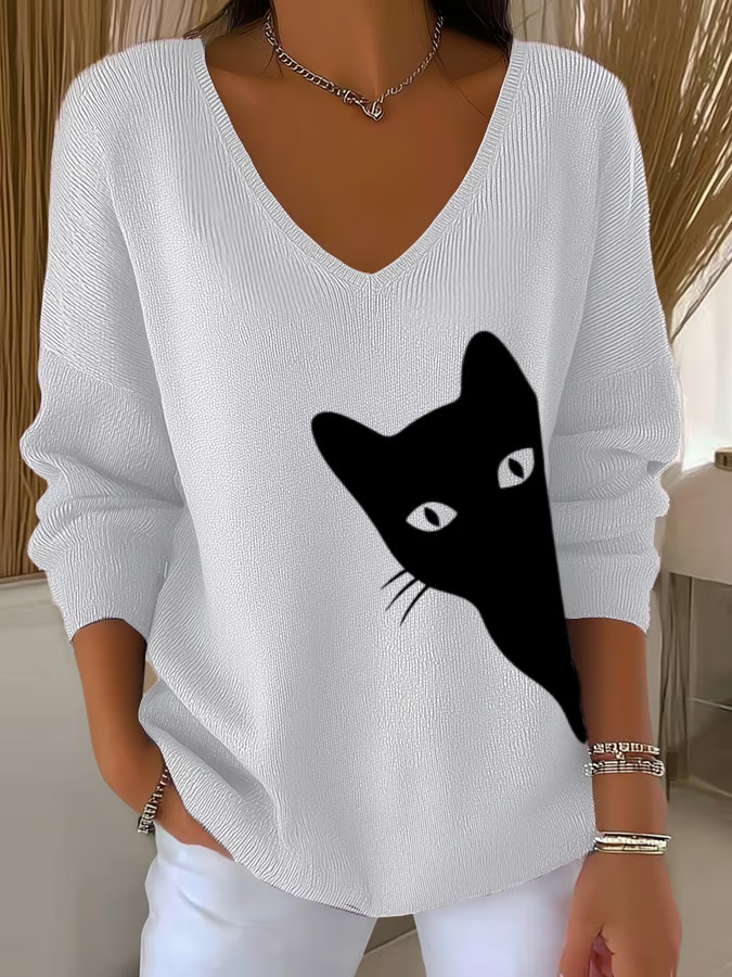 Women's Black Cat Print Top