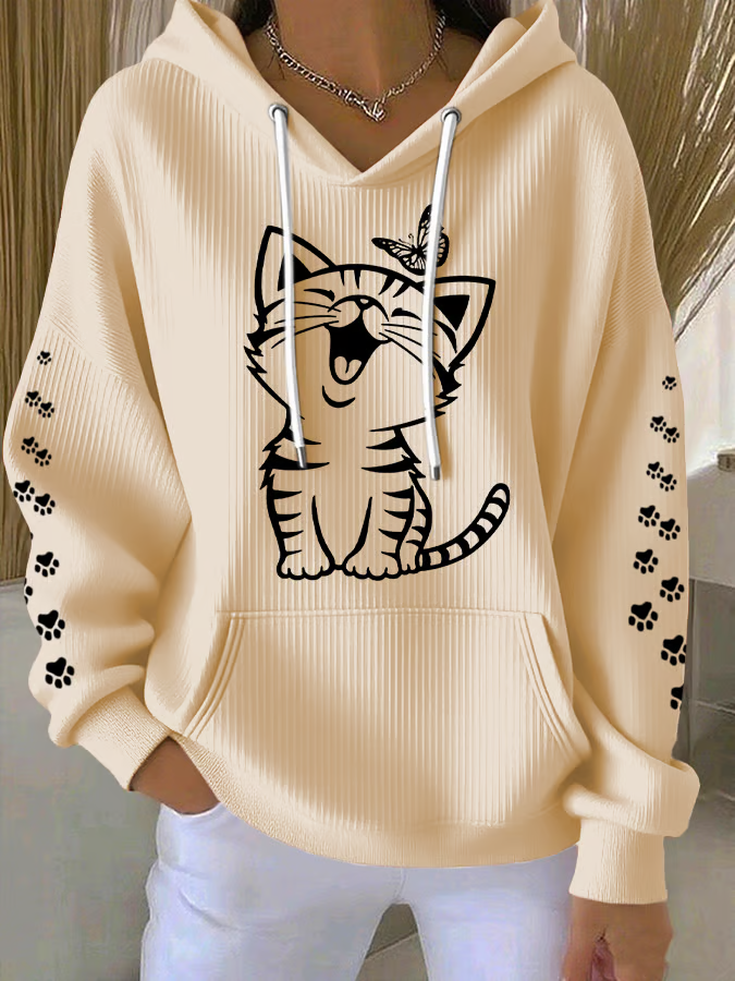 Women'S Cute Cat Print Casual Hoodie Sweatshirt