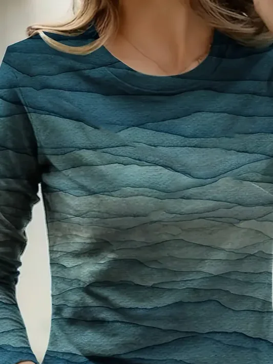 Women's Long Sleeve T-shirt Spring/Fall Deep Green Abstract Printing Jersey Crew Neck Daily Going Out Casual Top