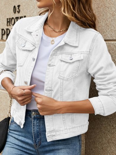 Urban Stand Collar Regular Fit Trendy Lapel Pocket Single-breasted Short Denim Jacket