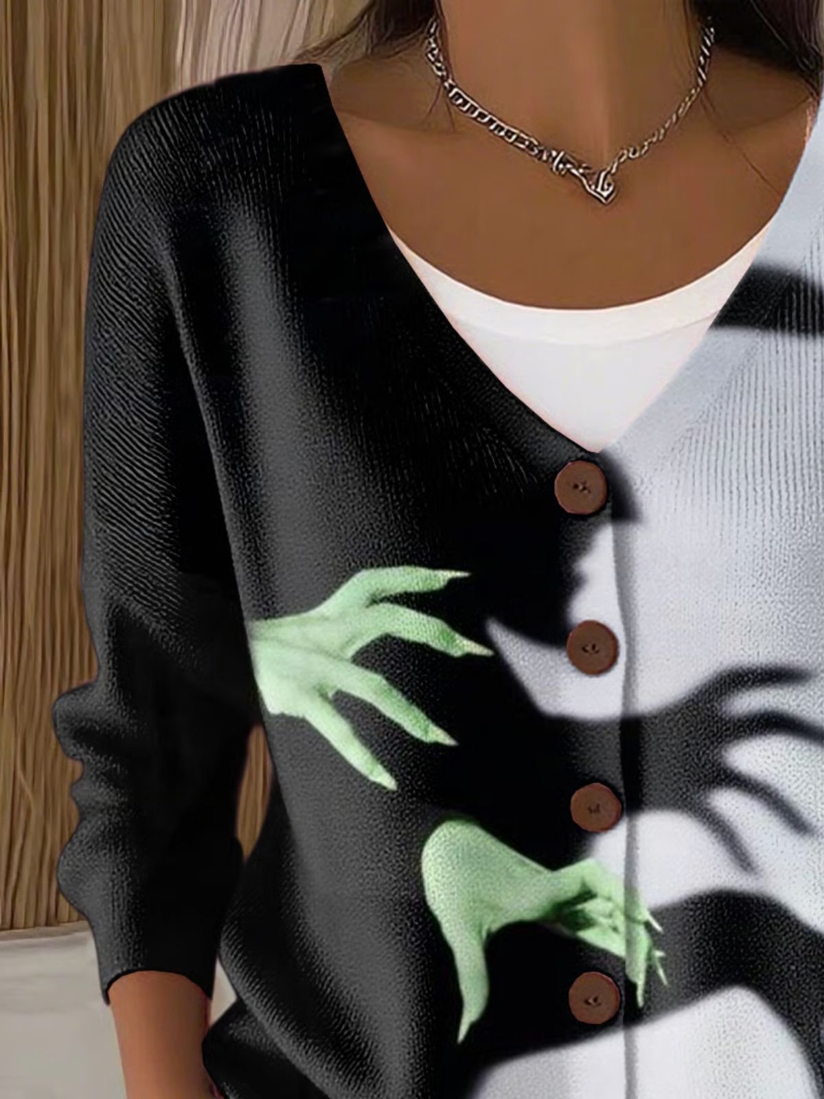Loose Simple Halloween V Neck Cardigan