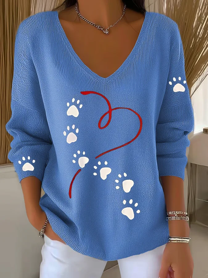 Women's Dog Paw Print Long Sleeve Top