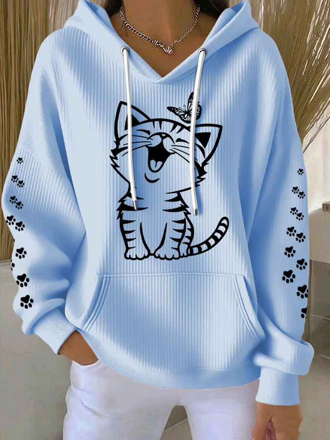 Women'S Cute Cat Print Casual Hoodie Sweatshirt