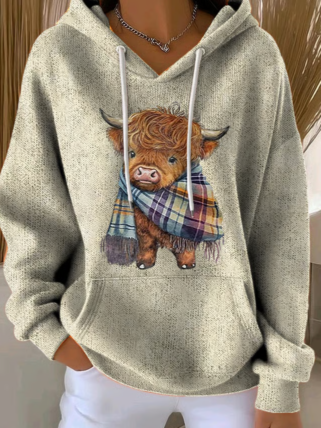 Women's Highland Cow Casual Hooded Sweatshirt