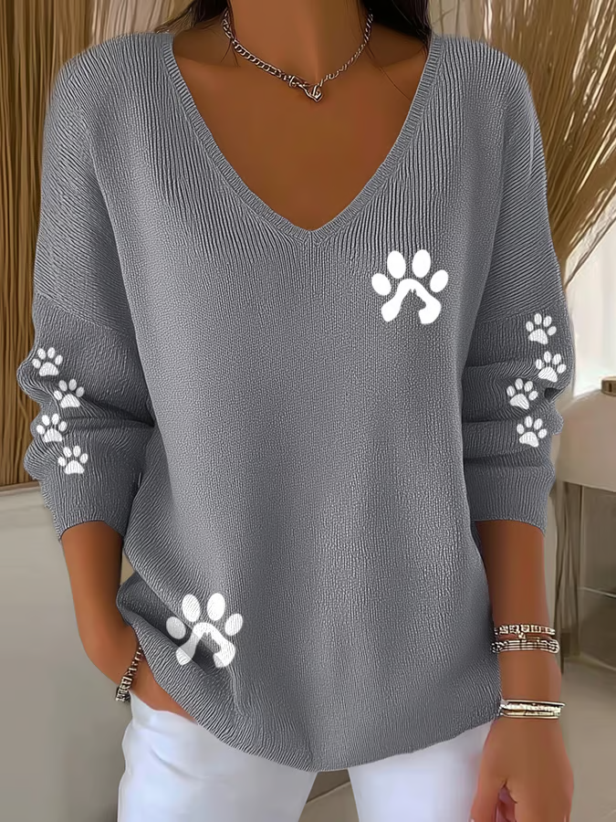 Women'S Dog Paw Print Casual T-Shirt