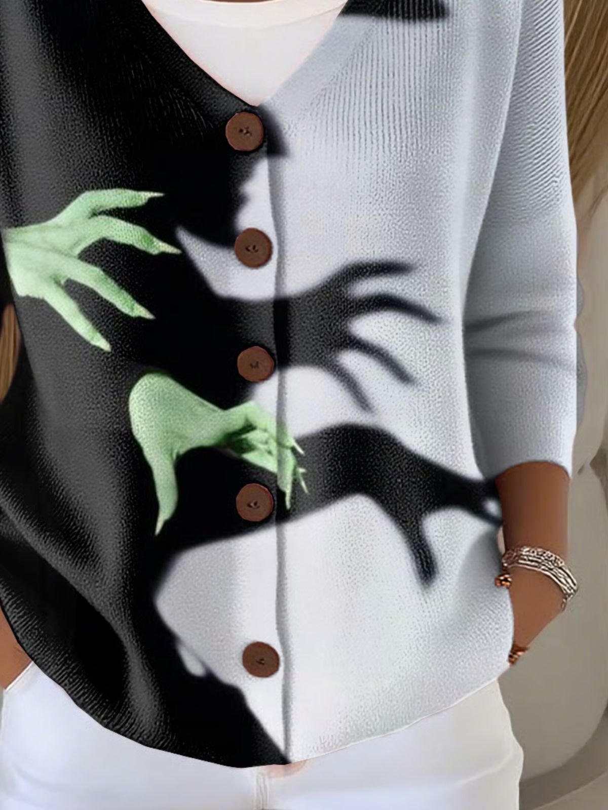 Loose Simple Halloween V Neck Cardigan