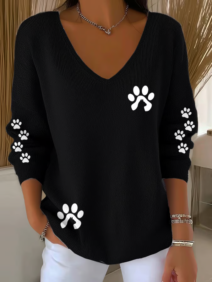 Women'S Dog Paw Print Casual T-Shirt