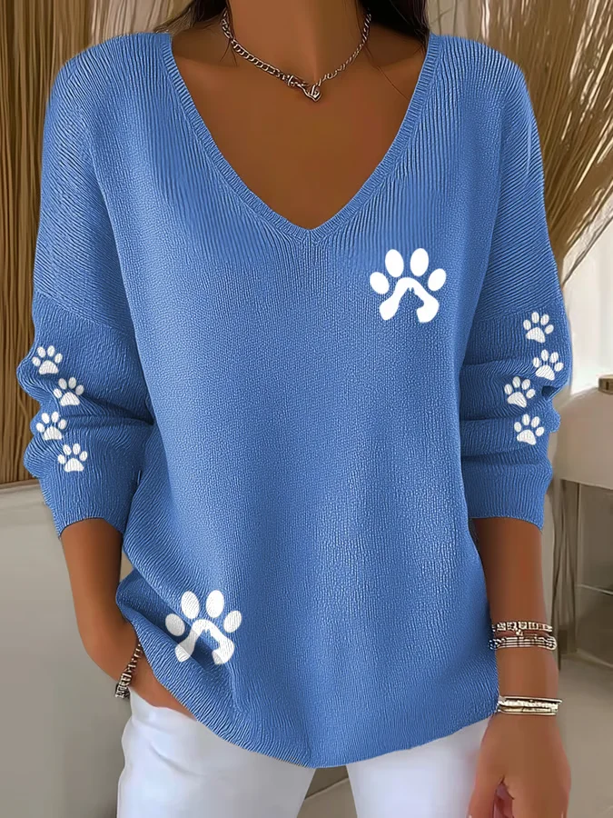 Women'S Dog Paw Print Casual T-Shirt