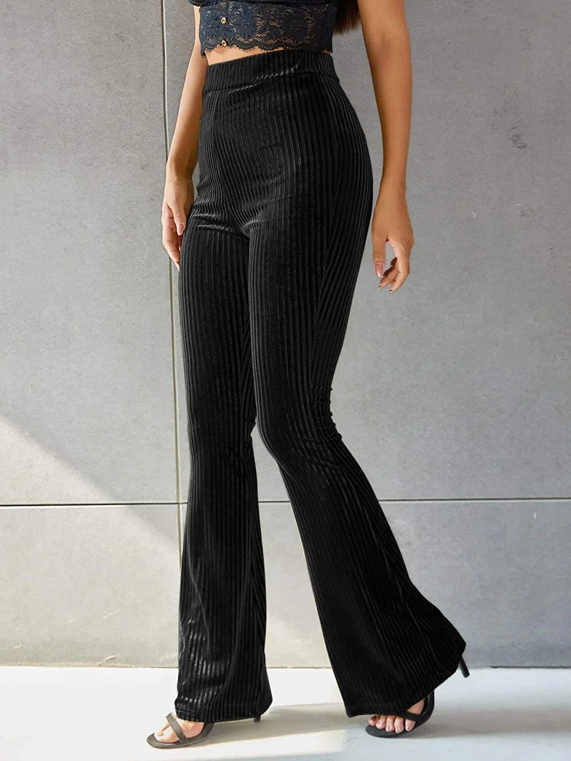 Women's  Elastic Waist H-Line Flare Pants Daily Going Out Pants Gray Casual Split Joint Plain Spring/Fall Pants