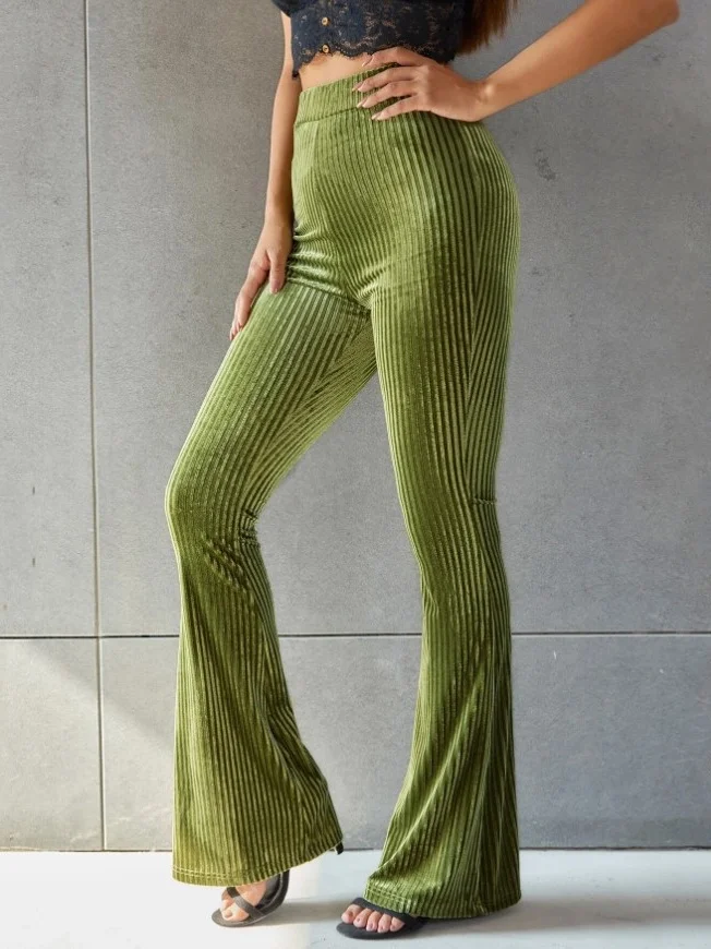 Women's  Elastic Waist H-Line Flare Pants Daily Going Out Pants Gray Casual Split Joint Plain Spring/Fall Pants