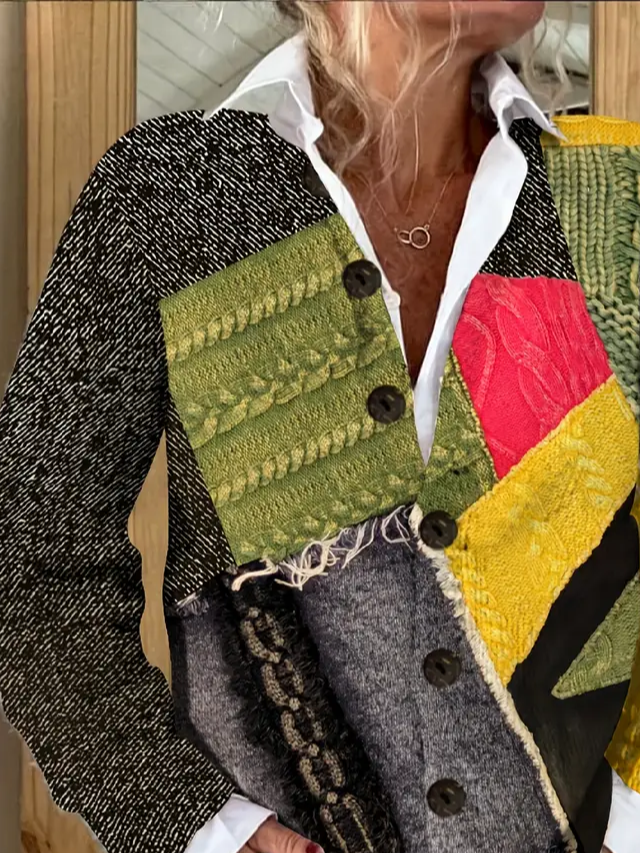 Printing Casual Crew Neck Cardigan