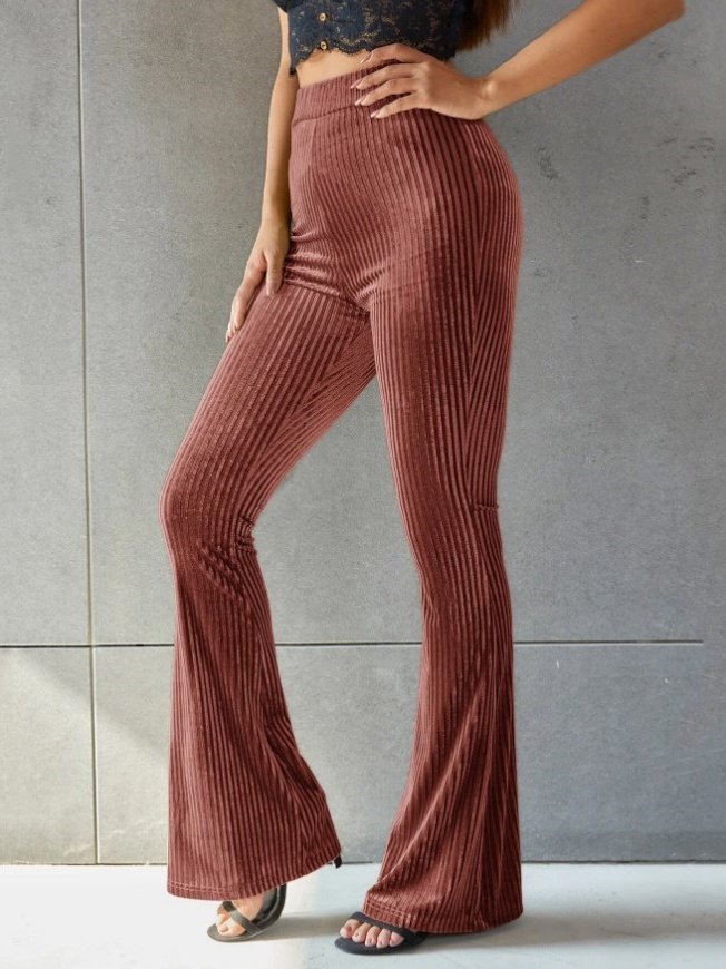 Women's  Elastic Waist H-Line Flare Pants Daily Going Out Pants Gray Casual Split Joint Plain Spring/Fall Pants