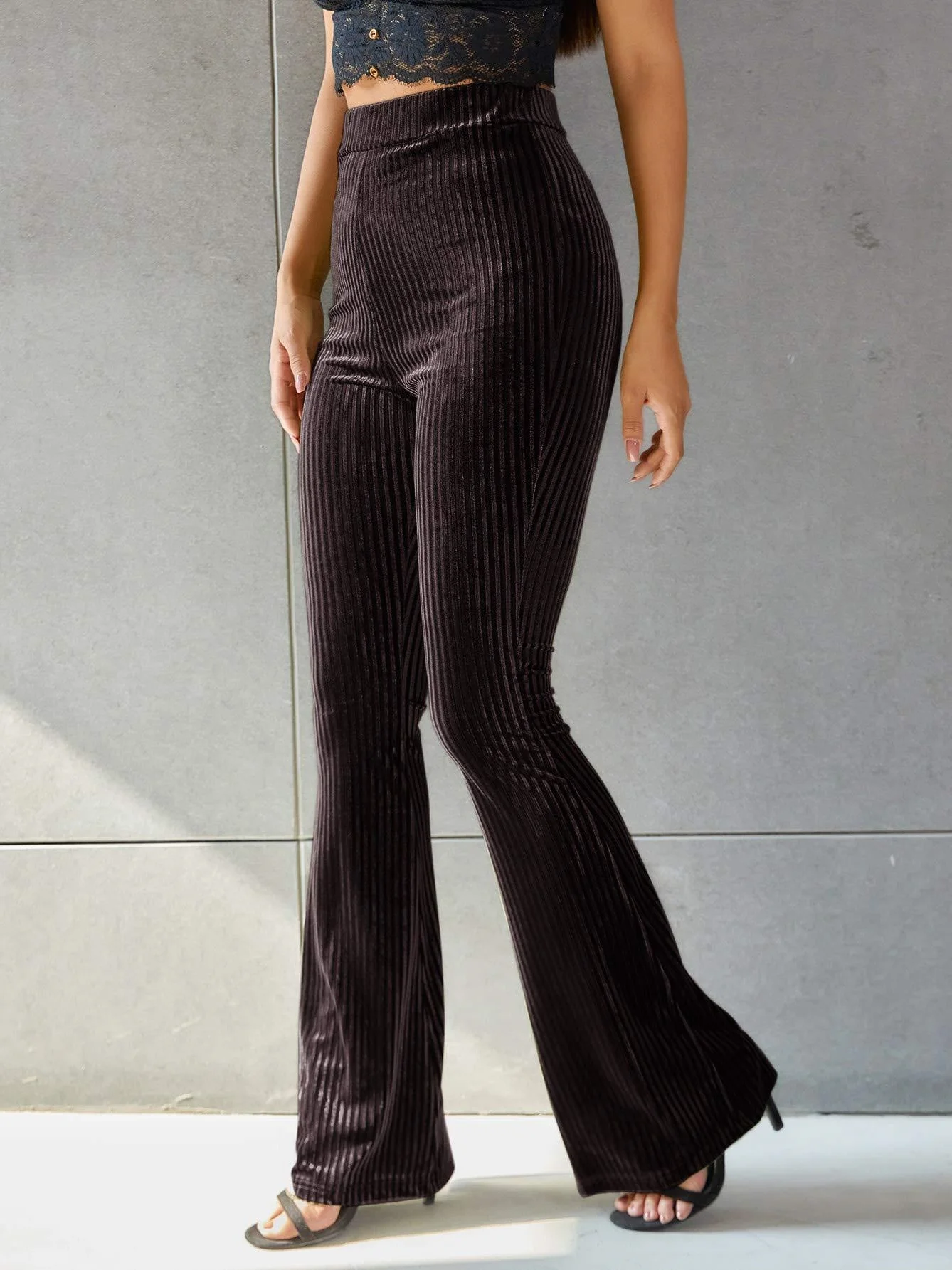 Women's  Elastic Waist H-Line Flare Pants Daily Going Out Pants Gray Casual Split Joint Plain Spring/Fall Pants