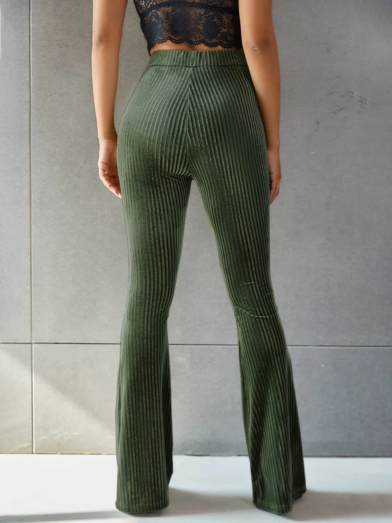 Women's  Elastic Waist H-Line Flare Pants Daily Going Out Pants Gray Casual Split Joint Plain Spring/Fall Pants