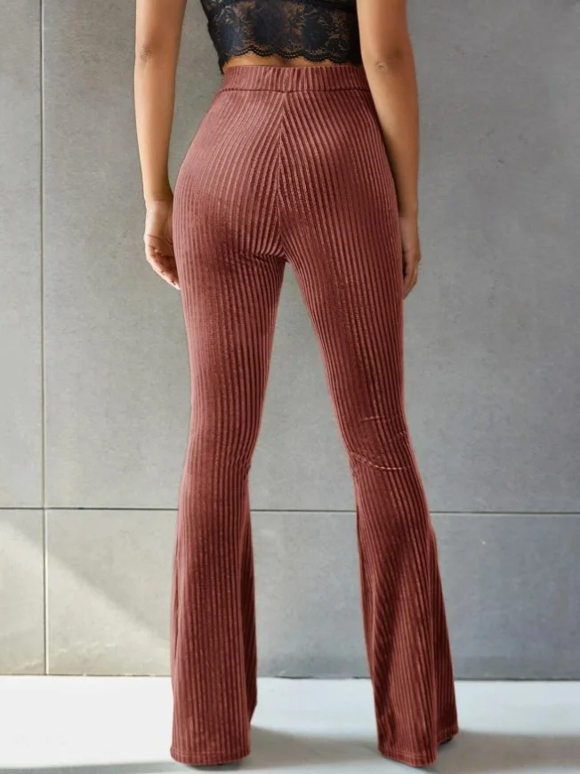 Women's  Elastic Waist H-Line Flare Pants Daily Going Out Pants Gray Casual Split Joint Plain Spring/Fall Pants