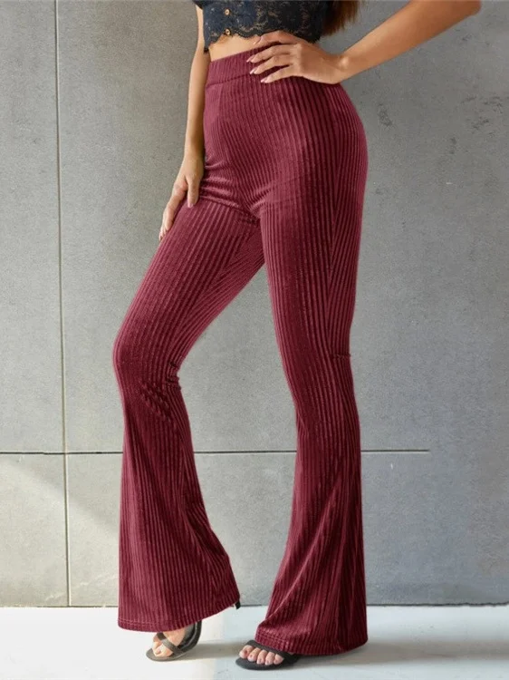 Women's  Elastic Waist H-Line Flare Pants Daily Going Out Pants Gray Casual Split Joint Plain Spring/Fall Pants